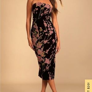 Buy You Flowers Plum Floral Print Velvet Strapless Midi Dress